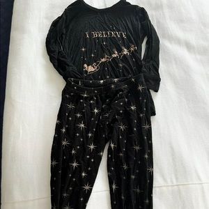 kickee pants girls black christmas gold reindeer santa star pajamas set 4t